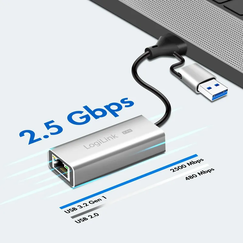 Bild 2 för LogiLink USB-A/USB-C -> 2,5 Gigabit Nätverksadapter RJ45