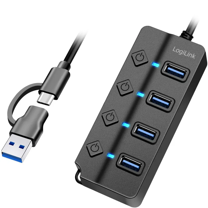 Bild 1 för LogiLink USB-hub 4-port med separata På/Av-knappar USB-C/USB-A in USB 3.2 Gen1