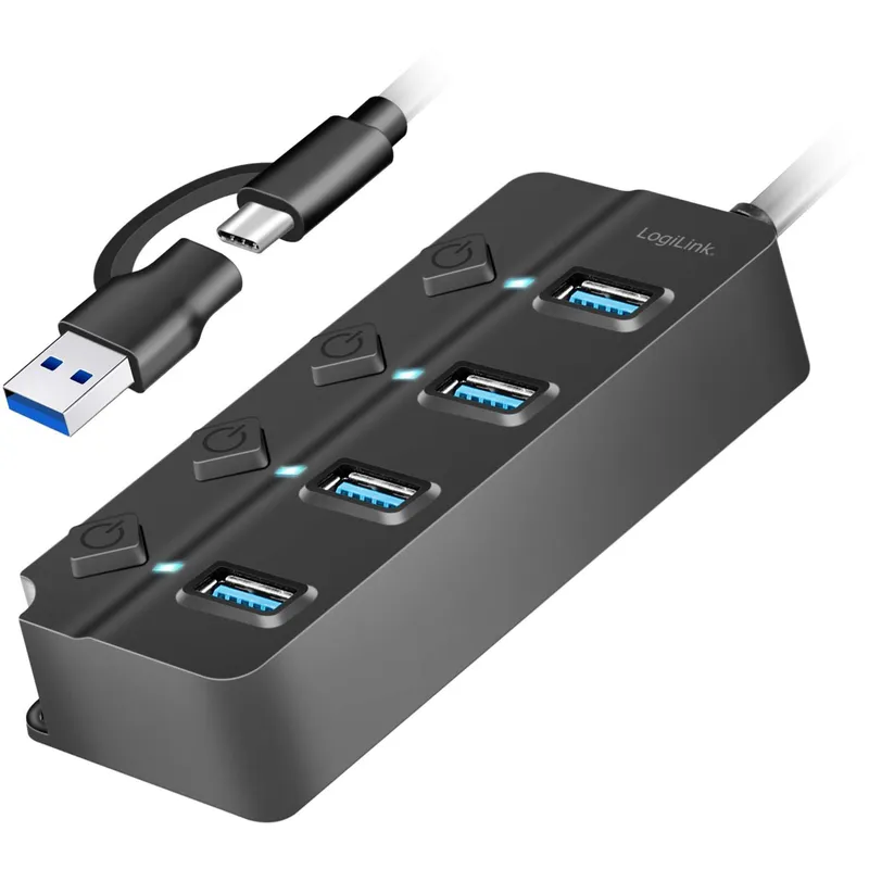 Bild 2 för LogiLink USB-hub 4-port med separata På/Av-knappar USB-C/USB-A in USB 3.2 Gen1