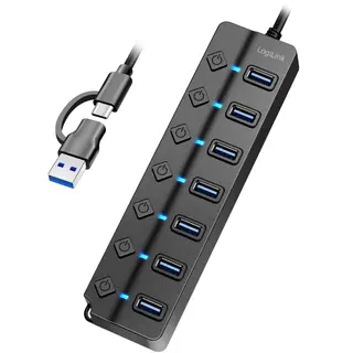 Produktfoto för LogiLink USB-hub 7-port med separata På/Av-knappar USB-C/USB-A in USB 3.2 Gen1