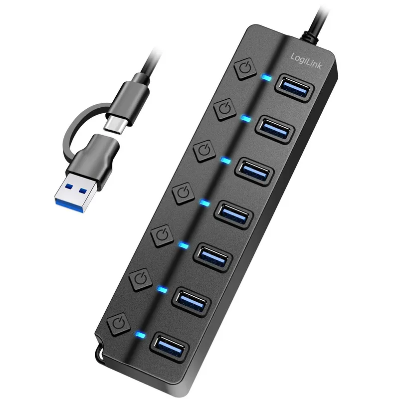 Bild 1 för LogiLink USB-hub 7-port med separata På/Av-knappar USB-C/USB-A in USB 3.2 Gen1