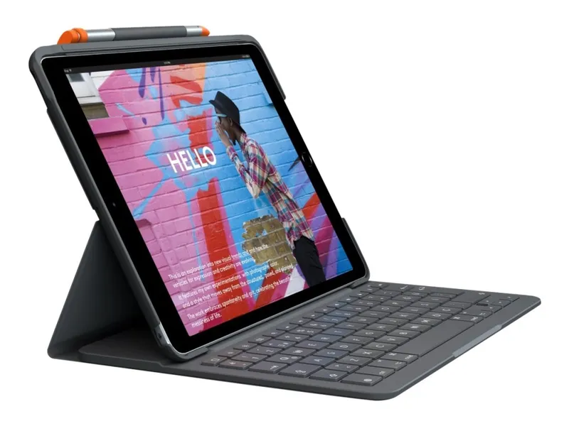 Alternativ bild 0 för Logitech Slim Folio - Tangentbord och foliefodral - trådlös - Bluetooth LE - QWERTY - nordiskt (danska/finska/norska/svenska) - oxford-grå - för Apple 10.9-inch iPad (10:e generation)