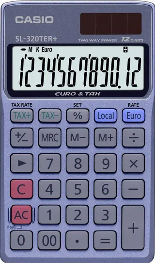 Produktfoto för Lommeregner Casio SL-320-TER+, blå/sort, 12 cifre