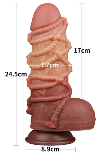 Bild 2 för LoveToy: Dual-layered Silicone Cock with Rope, 24.5 cm