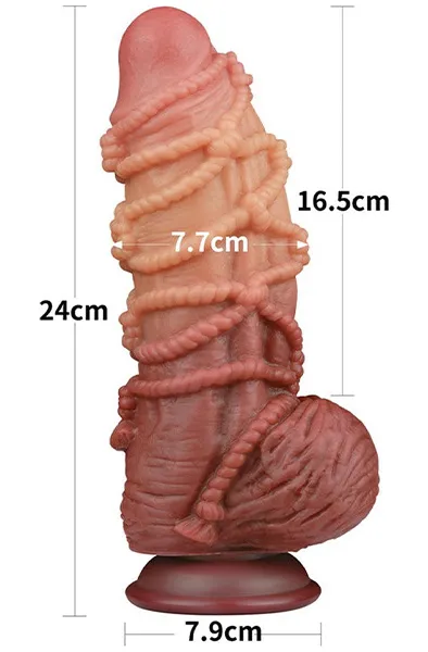Bild 2 för LoveToy: Dual-layered Silicone Cock with Rope, 24 cm