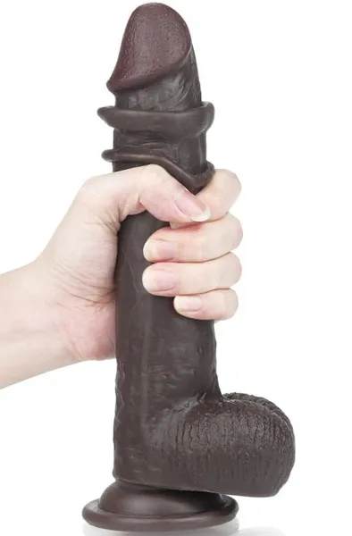 Bild 2 för LoveToy: Sliding-Skin Dildo, 23 cm, mörk