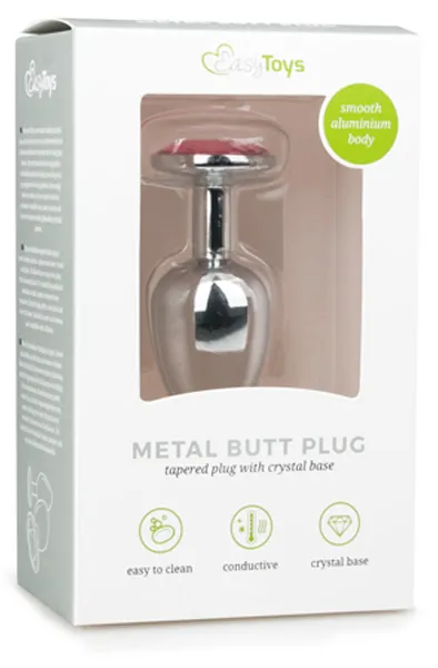 Bild 2 för Lyxig Analplugg  - Med ROSA Fake diamant - Metal Butt Plug No. 1 - Silver/Pink