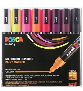 Produktfoto för Marker Uni Posca Corner PC-5M-8 Warm Colors ass. färger - (8 st.)