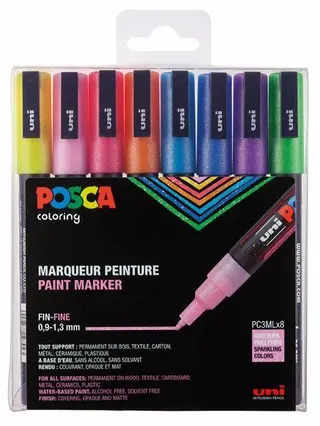 Produktfoto för Marker Uni Posca Corner PC3-8 Glitter ass. färger