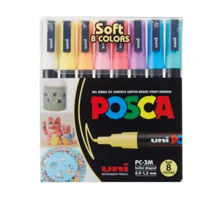Produktfoto för Marker Uni Posca PC-3M Soft Colors med 8 stk. ass. farver