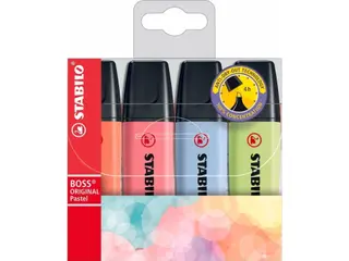 Produktfoto för Markeringspenna stabilo boss original pastell, 4 färger, box med 4 stycken.