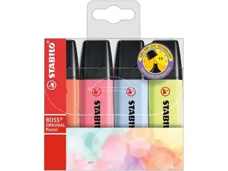 Produktfoto för Markeringspenna stabilo boss original pastell, 4 färger, box med 4 stycken.