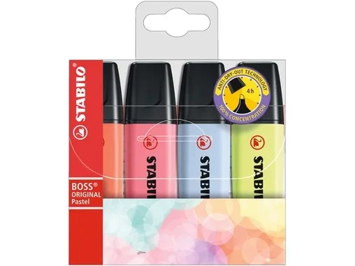 Alternativ bild 0 för Markeringspenna stabilo boss original pastell, 4 färger, box med 4 stycken.