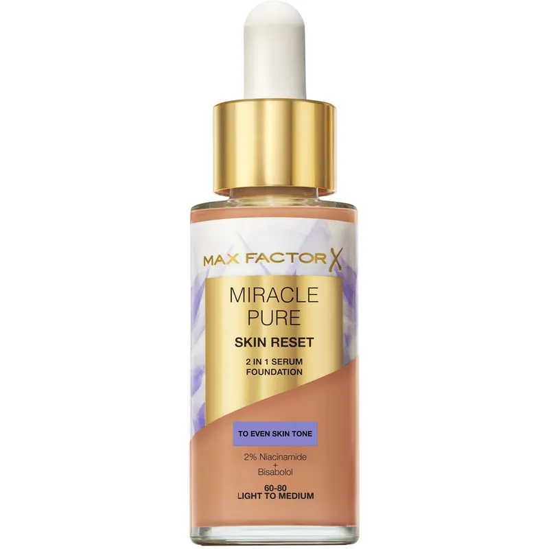 Bild 1 för Max Factor Miracle Pure 2in1 Skin Reset Serum Foundation 60-80 Light t