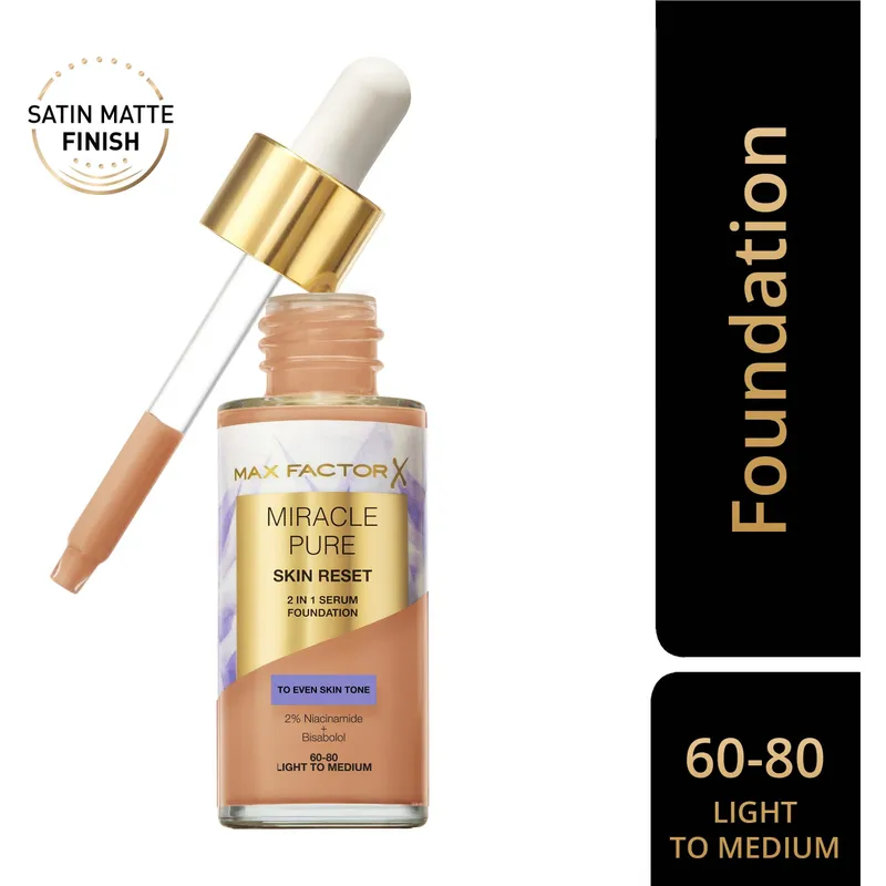 Bild 2 för Max Factor Miracle Pure 2in1 Skin Reset Serum Foundation 60-80 Light t