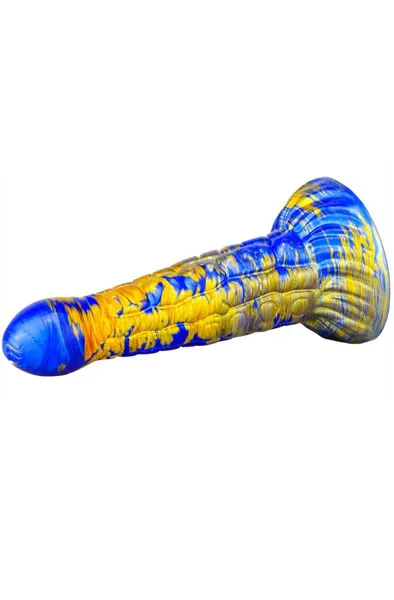 Bild 2 för Metallic Fantasy Dildo Ninja Blue/Gold 19 cm Dragon dildo