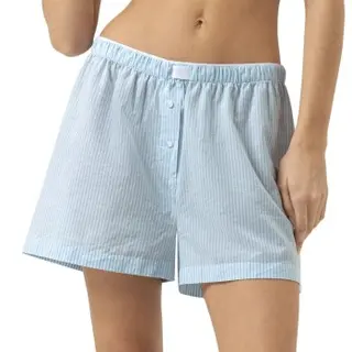 Produktfoto för Mey Cotton Stripes Lounge Shorts Vit/Ljusblå bomull Small Dam