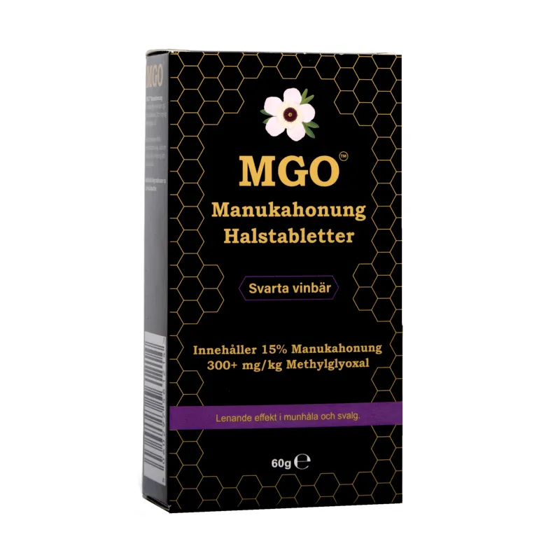 Bild 1 för MGO Manukahonung Halstabletter Svarta vinbär 300+ 60 g