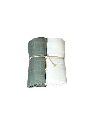 Produktfoto för Mini Dreams muslinfilt 70x70 cm 2-pack, vit/dusty green