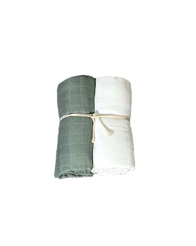 Alternativ bild 0 för Mini Dreams muslinfilt 70x70 cm 2-pack, vit/dusty green