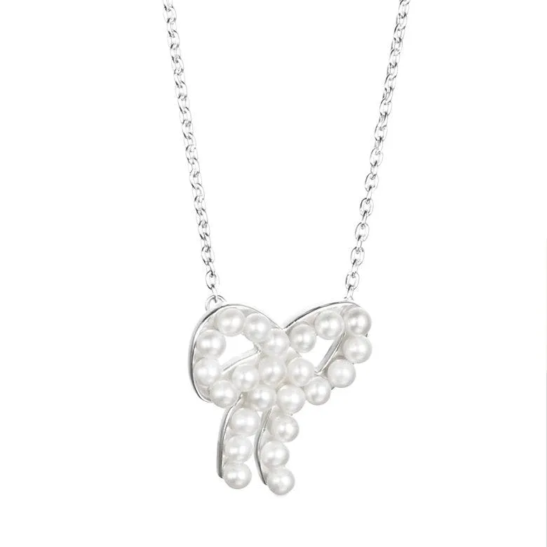 Alternativ bild 0 för Mini Pearls Bow Halsband Silver 42-45 cm