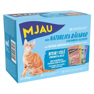 Produktfoto för Mjau Multipack Kött- och Fisksmaker i Gelé 12x85 g