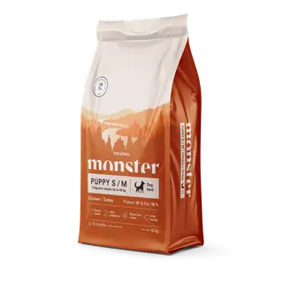 Produktfoto för Monster Puppy Small & Medium Kyckling & Kalkon (12 kg)