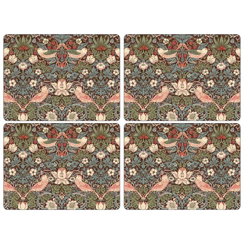 Alternativ bild 0 för Morris & Co - Strawberry Thief Tablett 30x40 cm 4-pack Brun