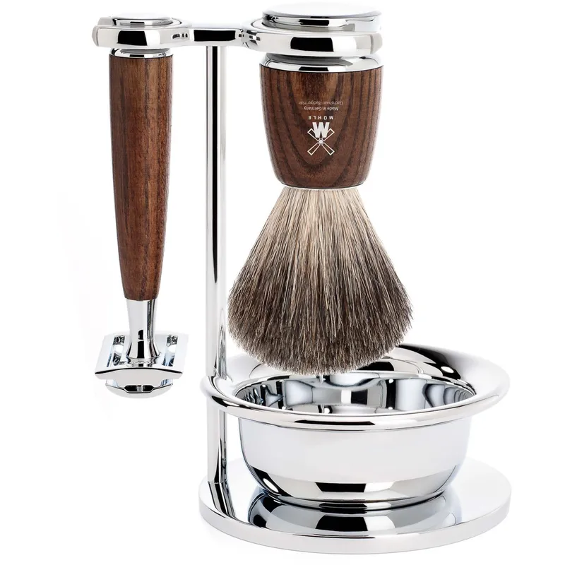 Bild 1 för Mühle Rytmo Set Safety Razor + Shaving Brush + Bowl Ash Steamed Pure B