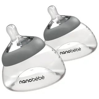 Produktfoto för Nanobebe bröstmjölksflaska Anti-kolik 150 ml 2-pack, grå