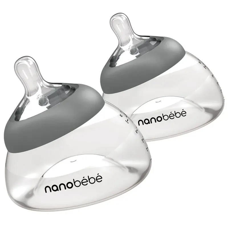 Bild 1 för Nanobebe bröstmjölksflaska Anti-kolik 150 ml 2-pack, grå