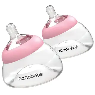 Produktfoto för Nanobebe bröstmjölksflaska Anti-kolik 150 ml 2-pack, rosa
