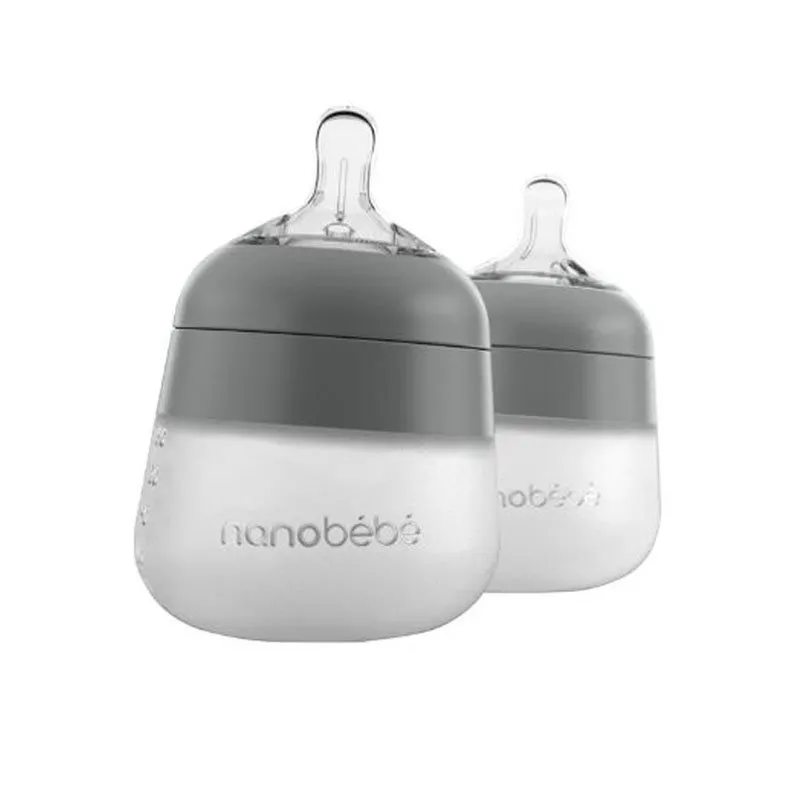 Bild 1 för Nanobebe Flexy silikonflaska Anti-kolik 150 ml 2-pack, grå