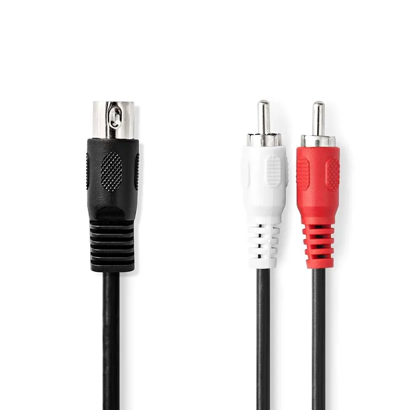 Bild 1 för Nedis CAGL20200BK10, DIN (5-polig), Hankontakt, 2 x RCA, Hankontakt, 1 m, Svart