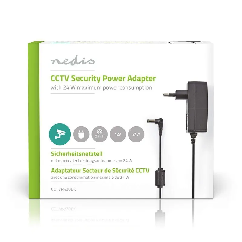 Bild 2 för Nedis CCTV Strömadapter | 2.0 A | 12 V DC | 5.5 x 2.1 mm Hane | Hane | 1.50 m | Svart