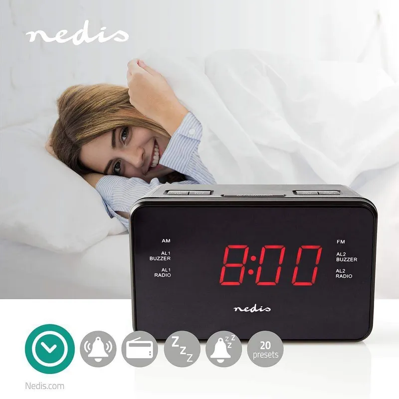 Bild 2 för Nedis Digital Väckarklocka CLAR002BK - Unisex - Digital/Smartklocka - Plastic