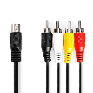 Produktfoto för Nedis DIN ljudkabel | DIN 5-Pin Hane | 4x RCA Hane | Nickelplaterad | 1.00 m | Rund | PVC | Svart | Label