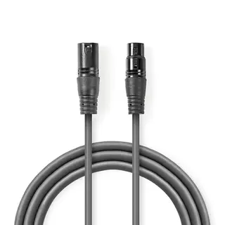 Produktfoto för Nedis DMX adapterkabel | XLR 3-stifts hane | XLR 3-stifts hona | Nickelplaterad | 1.00 m | Rund | PVC | Mörkgrå | Kartonghylsa