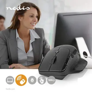 Produktfoto för Nedis Ergonomisk trådlös mus med justerbar DPI - Svart