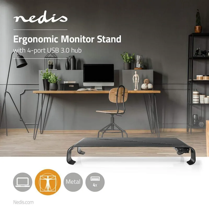Bild 2 för Nedis Ergonomiskt Ställ Med 4xusb 3.0 Svart