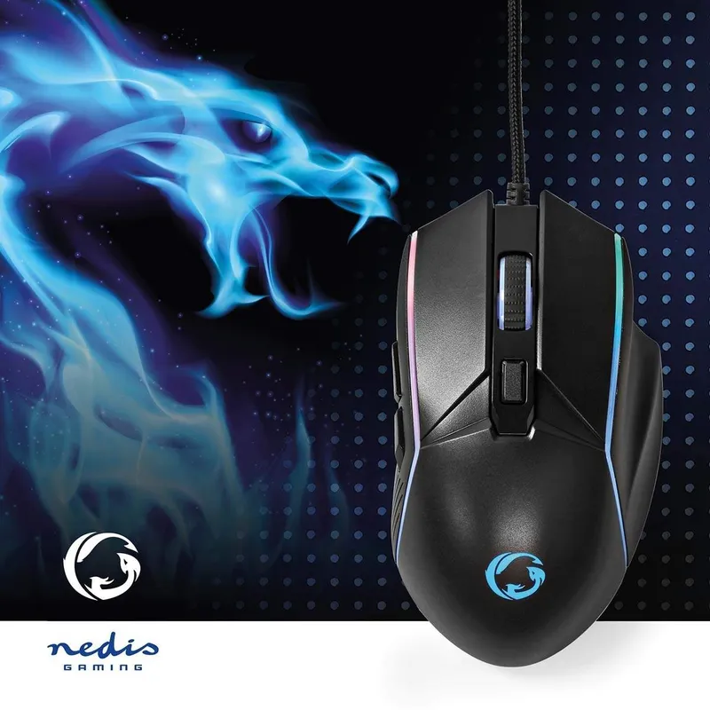 Bild 2 för Nedis Gaming - mouse - USB - black - Mouse - Optic - 6 knappar - Svart