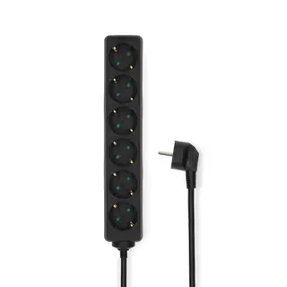 Produktfoto för Nedis Gren kontakt | Jordad kontakt / Typ F (CEE 7/7) | 6-vägs | 1.50 m | 3680 W | 16 A | Typ av jordning: Sidkontakt | 230 V AC 50/60 Hz | Uttagsvinkel: 45 ° | H05VV-F 3G1.5mm² | Svart