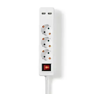 Produktfoto för NEDIS Grenuttag jordad 3-väg + 2 USB