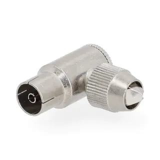 Produktfoto för Nedis IEC (coax) | Vinklat 90° | Hona | Nickelplaterad | 75 Ohm | Skruva | Kabel input diameter: 7.0 mm | Metall | Silver | 2 st. | Gift Box with Euro Lock
