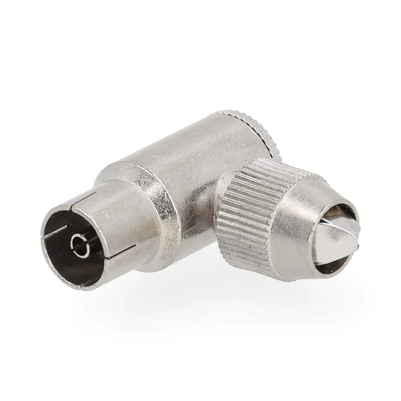 Bild 1 för Nedis IEC (coax) | Vinklat 90° | Hona | Nickelplaterad | 75 Ohm | Skruva | Kabel input diameter: 7.0 mm | Metall | Silver | 2 st. | Gift Box with Euro Lock