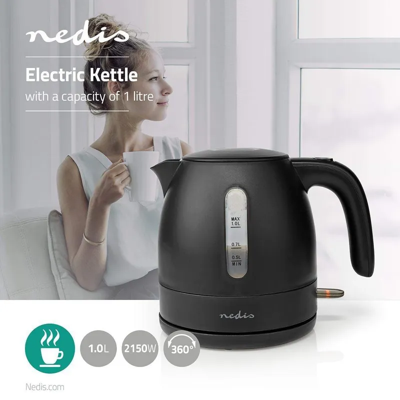 Bild 2 för Nedis KAWK300EBK, 1 l, 2150 W, Svart, Plast, Vattennivå indikator, Sladdlös