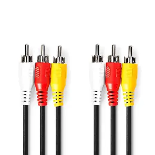 Produktfoto för Nedis Komposit videokabel | 3x RCA Hane | 3x RCA Hane | Nickelplaterad | 480p | 5.00 m | Rund | PVC | Svart | Kuvert
