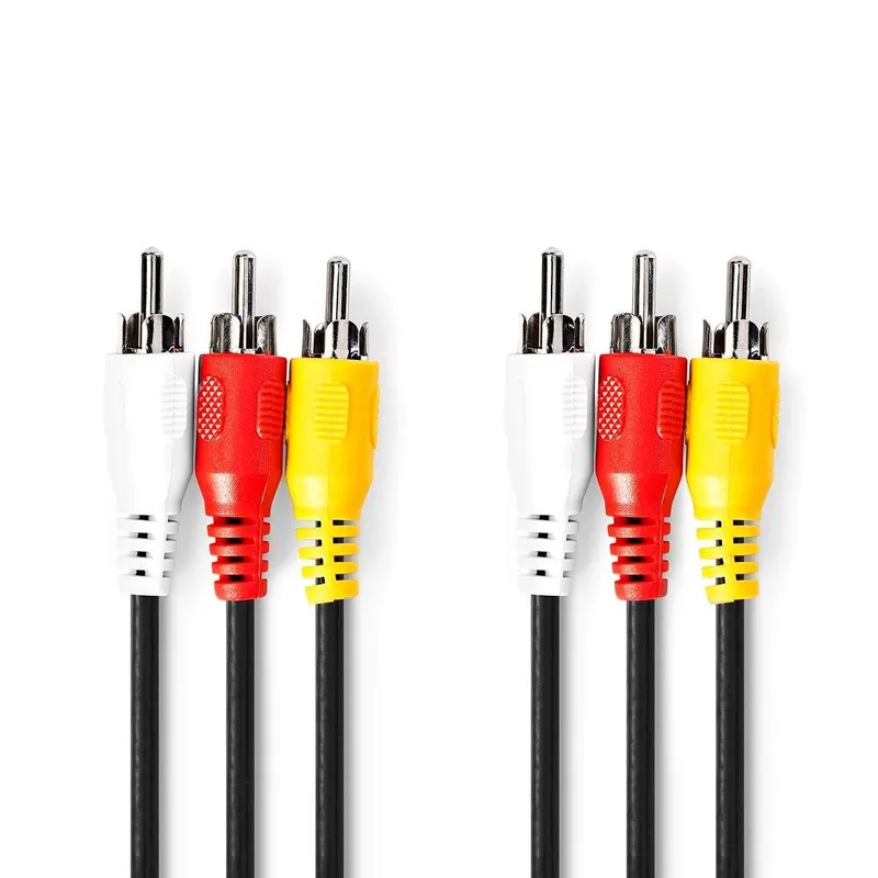 Bild 1 för Nedis Komposit videokabel | 3x RCA Hane | 3x RCA Hane | Nickelplaterad | 480p | 5.00 m | Rund | PVC | Svart | Kuvert