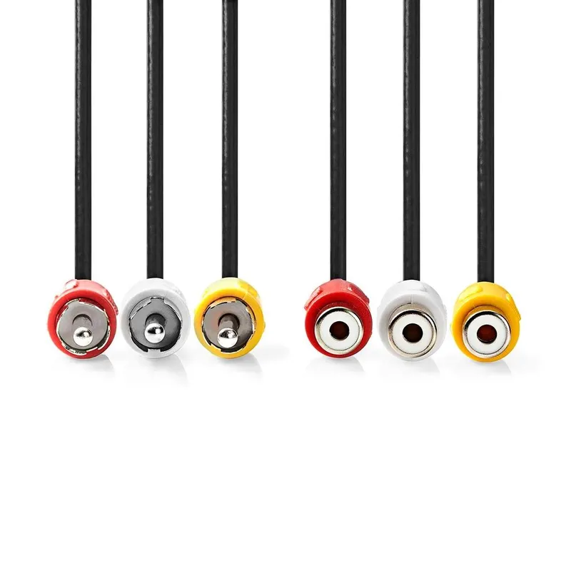 Bild 2 för Nedis Komposit videokabel | 3x RCA Hane | 3x RCA Hona | Nickelplaterad | 480p | 2.00 m | Rund | PVC | Svart | Label