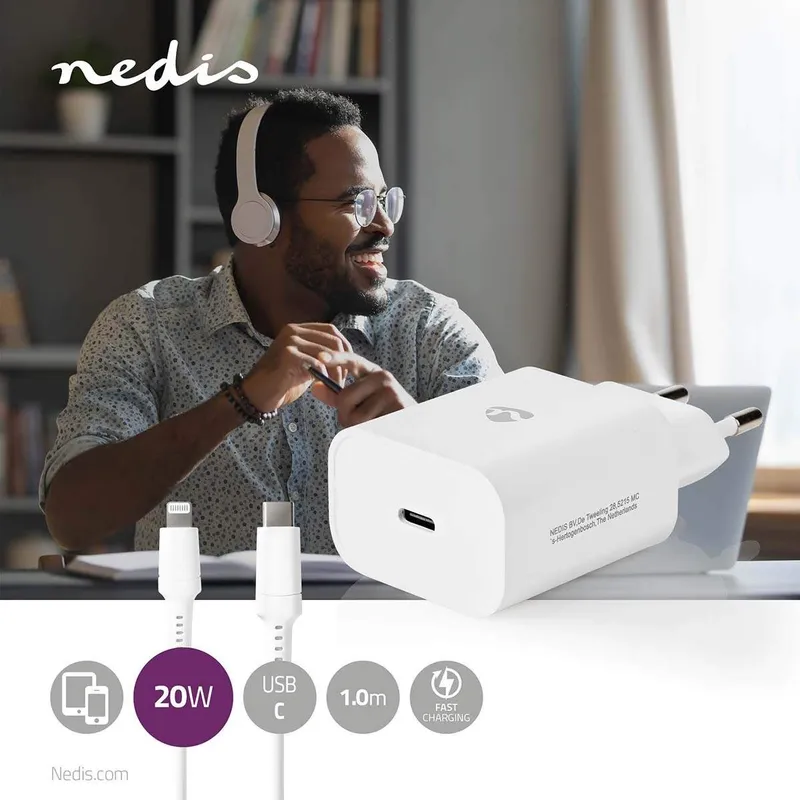 Bild 2 för NEDIS Laddare Vägg 20 W USB-C/Lightning